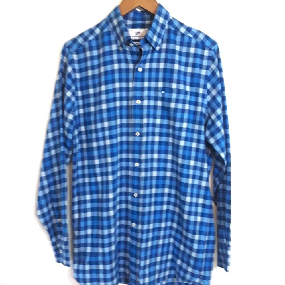 Southern Tide Men Sz S Blue Logo Plaid Classic Fit 100% Cotton Button Down Shirt
